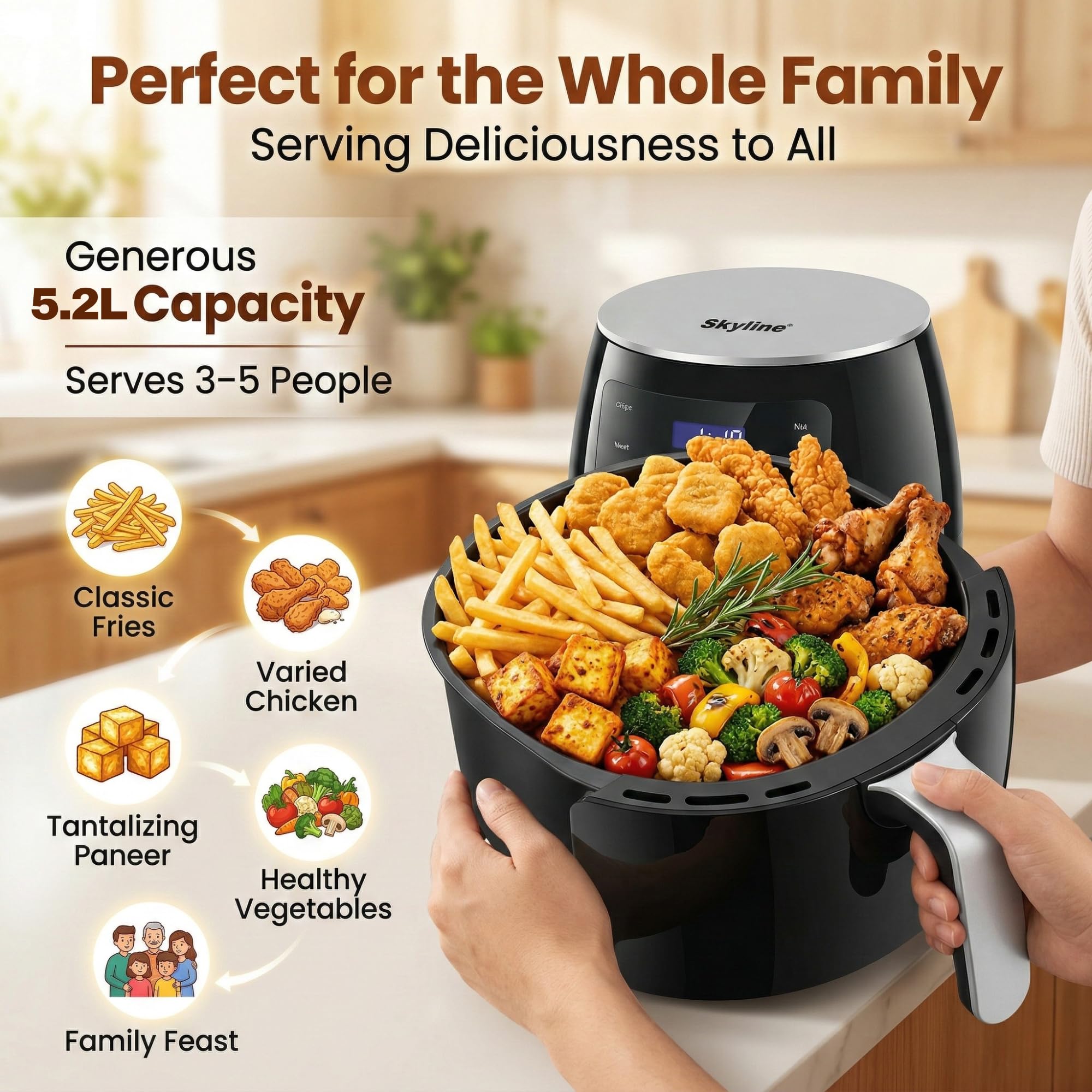 Skyline Digital Air Fryer 2000W, 5.2 Litres : Amazon.in: Home